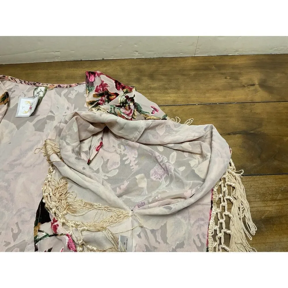 Aratta Silent Journey Women's Sheer Floral Kimono Shawl with Fringe One Size